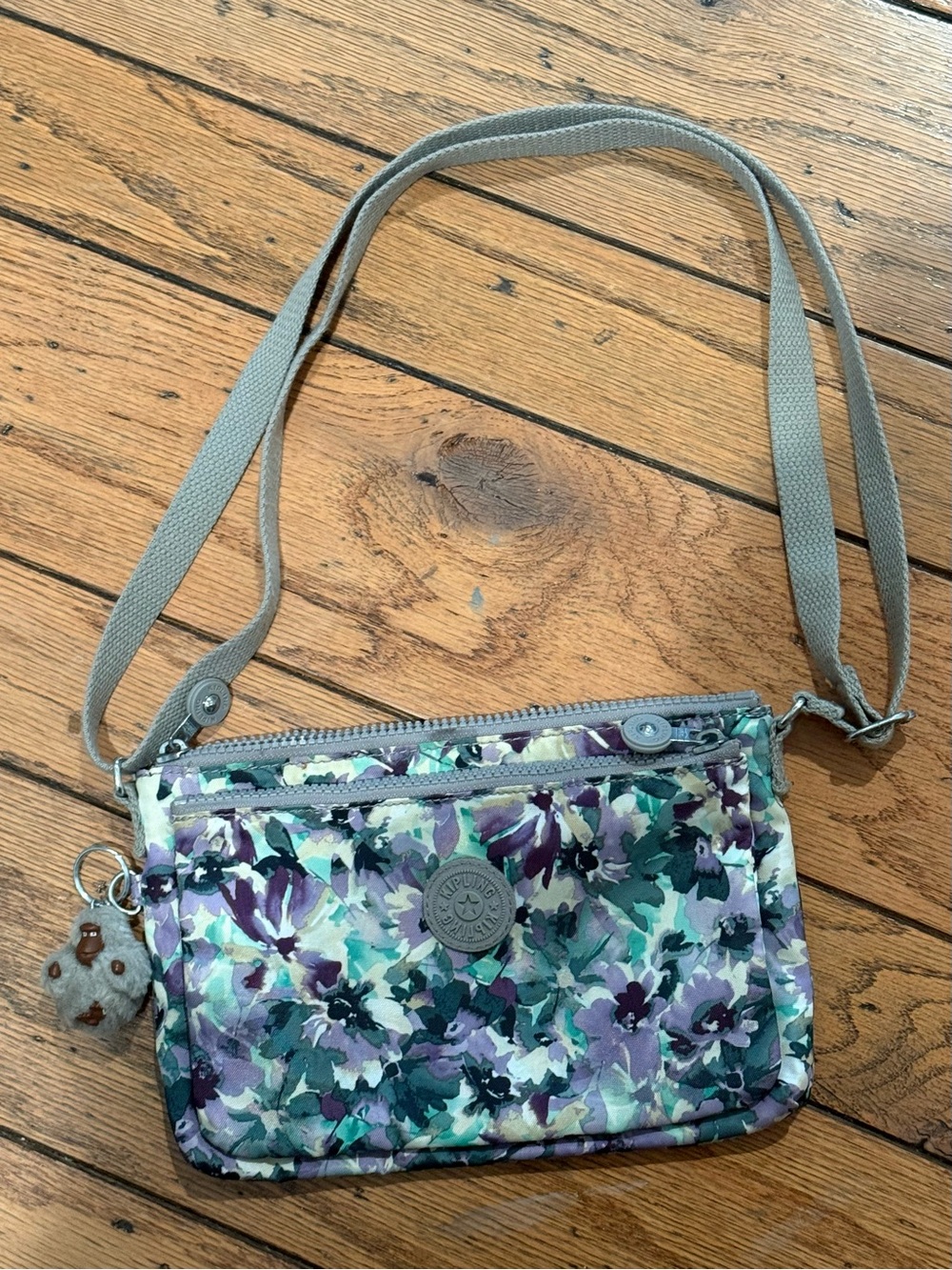 Kipling Floral Crossbody Bag in Purple and Green Tones